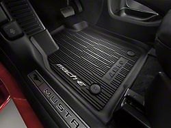 Ford All-Weather Front and Rear Floor Mats with Mach-E Logo; Black (21-25 Mustang Mach-E)