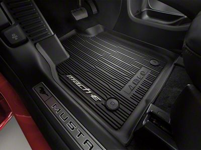 Ford All-Weather Front and Rear Floor Mats with Mach-E Logo; Black (21-25 Mustang Mach-E)