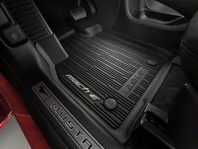 Ford All-Weather Front and Rear Floor Mats with Mach-E Logo; Black (21-24 Mustang Mach-E)