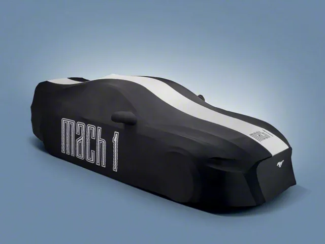 Ford Indoor Full Car Cover with Mach 1 Logo; Black and White (21-23 Mustang Mach 1 w/ Handling Pack Spoiler)