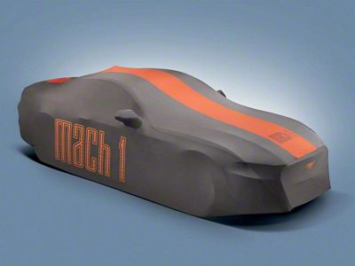 Ford Indoor Full Car Cover with Mach 1 Logo; Gray and Orange (21-23 Mustang Mach 1 w/ Standard Spoiler)