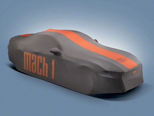 Ford Indoor Full Car Cover with Mach 1 Logo; Gray and Orange (21-23 Mustang Mach 1 w/ Standard Spoiler)