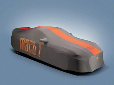 Ford Indoor Full Car Cover with Mach 1 Logo; Gray and Orange (21-23 Mustang Mach 1 w/ Handling Pack Spoiler)