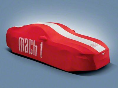 Ford Indoor Full Car Cover with Mach 1 Logo; Red and White (21-23 Mustang Mach 1 w/ Standard Spoiler)