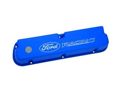 Ford Performance Laser Etched Valve Covers with Ford Racing Logo; Blue (79-93 289/302/351W Mustang)