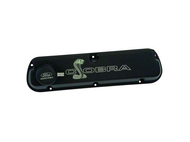 Ford Performance Valve Covers with Cobra Logo; Satin Black (79-93 289/302/351W Mustang)