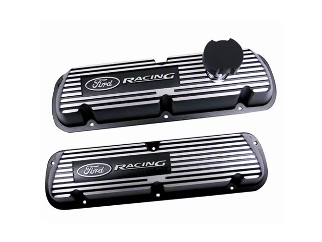 Ford Performance Valve Covers with Ford Racing Logo; Satin Black (86-93 5.0L Mustang)