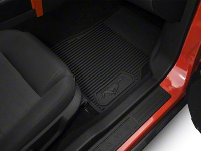 Ford Front and Rear Rubber Floor Mats with Running Pony Logo; Black (05-09 Mustang)