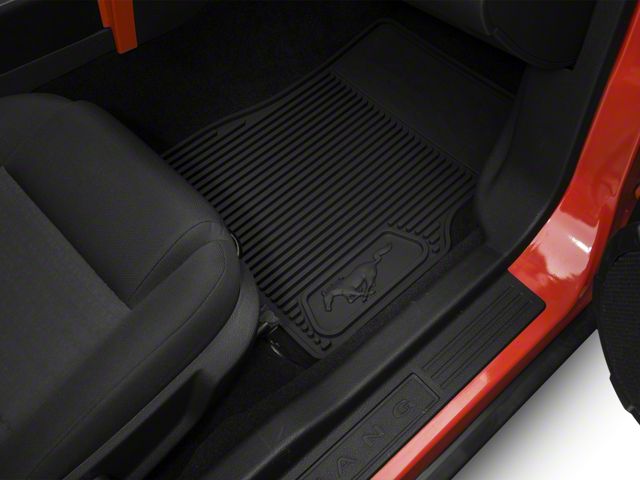 Ford Front and Rear Rubber Floor Mats with Running Pony Logo; Black (05-09 Mustang)
