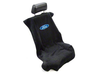 SpeedForm Seat Armour Protective Cover with Ford Oval Logo; Black (79-14 Mustang)