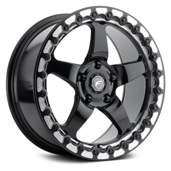 Forgestar D5 Beadlock Gloss Black Machined Wheel; Rear Only; 15x10; 50mm Offset (10-14 Mustang, Excluding 13-14 GT500)