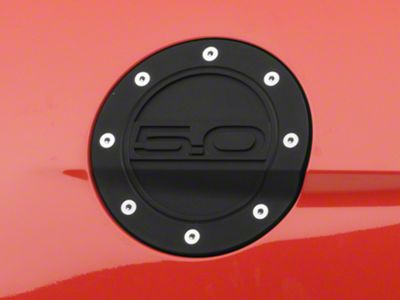 Drake Muscle Cars Competition Series Fuel Door with 5.0 Logo; Black (15-23 Mustang)