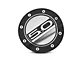 Drake Muscle Cars Competition Series Fuel Door with 5.0 Logo; Black and Silver (15-23 Mustang)