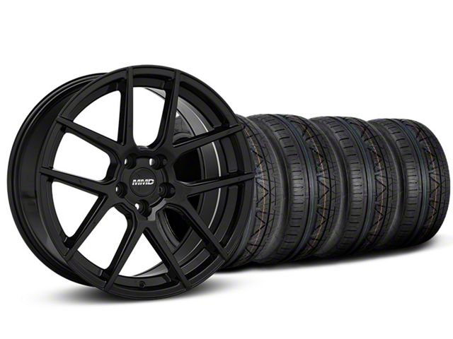 MMD Zeven Black Wheel and NITTO INVO Tire Kit; 19x8.5 (15-23 Mustang GT, EcoBoost, V6)