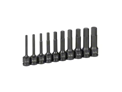 Grey Pnuematic 1/2-Inch Drive 4-Inch SAE Hex Driver Set; 10-Piece