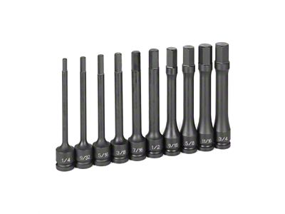 Grey Pnuematic 1/2-Inch Drive 6-Inch SAE Hex Driver Impact Socket Set; 10-Piece