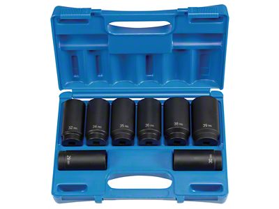 Grey Pnuematic 1/2-Inch Drive Deep Length Metric Axle Nut Impact Socket Set; 12-Point; 8-Piece