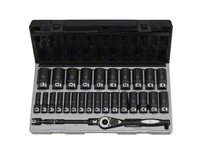 Grey Pnuematic 1/2-Inch Drive Deep Length Metric Duo-Socket Set; 6-Point; 29-Piece