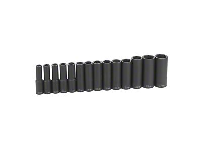 Grey Pnuematic 1/2-Inch Drive Deep Length Metric Impact Socket Set; 6-Point; 14-Piece