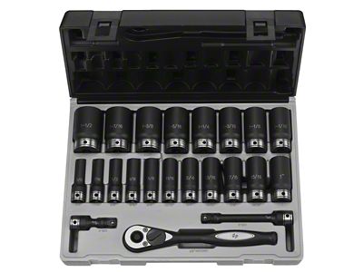 Grey Pnuematic 1/2-Inch Drive Deep Length SAE Duo-Socket Set; 6-Point; 22-Piece