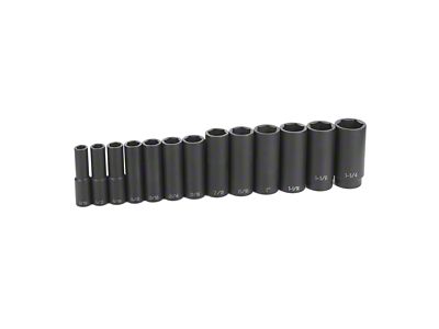 Grey Pnuematic 1/2-Inch Drive Deep Length SAE Impact Socket Set; 6-Point; 13-Piece