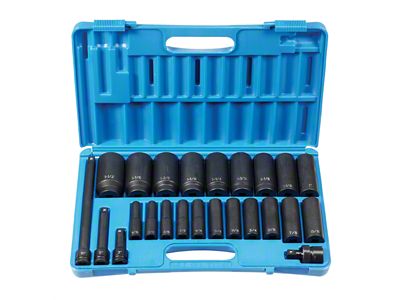 Grey Pnuematic 1/2-Inch Drive Deep Length SAE Impact Socket Set; 6-Point; 24-Piece
