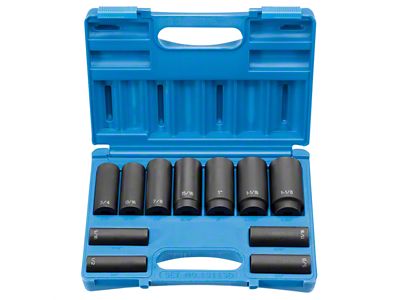 Grey Pnuematic 1/2-Inch Drive Deep Length SAE Impact Socket Set; 8-Point; 11-Piece