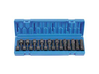 Grey Pnuematic 1/2-Inch Drive Standard Length Metric/SAE Combo Hex Driver Impact Socket Set; 18-Piece