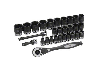 Grey Pnuematic 1/2-Inch Drive Standard Length Metric Duo-Socket Set; 6-Point; 29-Piece