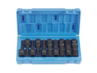 Grey Pnuematic 1/2-Inch Drive Standard Length Metric Hex Driver Impact Socket Set; 10-Piece