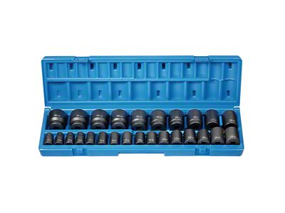 Grey Pnuematic 1/2-Inch Drive Standard Length Metric Impact Socket Set; 12-Point; 26-Piece