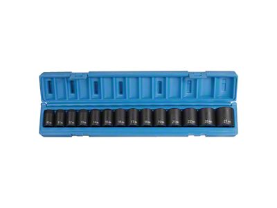 Grey Pnuematic 1/2-Inch Drive Standard Length Metric Impact Socket Set; 6-Point; 14-Piece