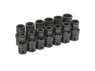 Grey Pnuematic 1/2-Inch Drive Standard Length Metric Universal Impact Socket Set; 6-Point; 13-Piece