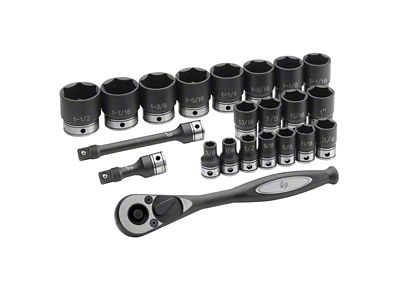Grey Pnuematic 1/2-Inch Drive Standard Length SAE Duo-Socket Set; 6-Point; 22-Piece