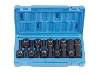 Grey Pnuematic 1/2-Inch Drive Standard Length SAE Hex Driver Set; 10-Piece
