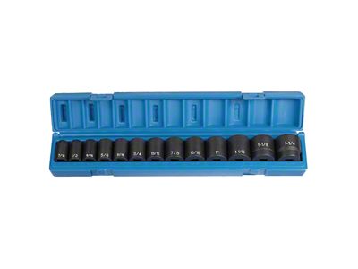 Grey Pnuematic 1/2-Inch Drive Standard Length SAE Impact Socket Set; 6-Point; 13-Piece