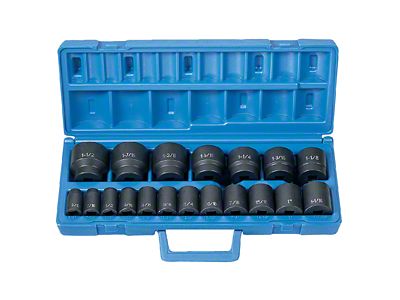 Grey Pnuematic 1/2-Inch Drive Standard Length SAE Impact Socket Set; 6-Point; 19-Piece