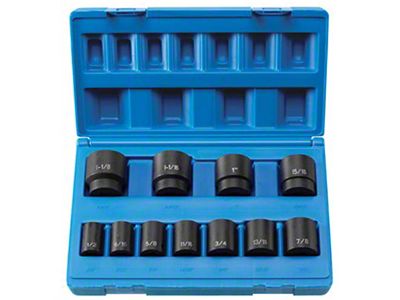 Grey Pnuematic 1/2-Inch Drive Standard Length SAE Impact Socket Set; 8-Point; 11-Piece