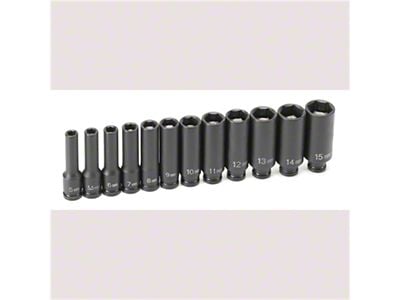 Grey Pnuematic 1/4-Inch Drive Deep Length Magnetic Metric Impact Socket Set; 6-Point; 12-Piece