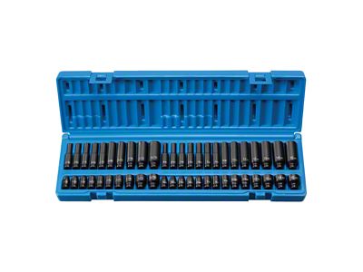 Grey Pnuematic 1/4-Inch Drive Standard and Deep Length Metric/SAE Surface Drive Impact Socket Set; 48-Piece