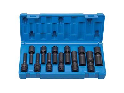 Grey Pnuematic 1/4-Inch Drive Deep Length Surface Drive Universal Metric Impact Socket Set; 12-Piece