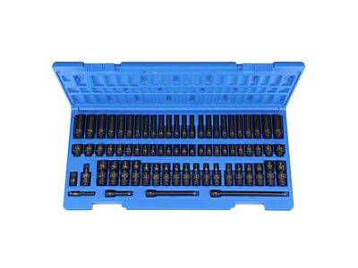 Grey Pnuematic 1/4-Inch Drive Standard and Deep Length Surface Drive Metric/SAE Impact Socket Set; 72-Piece