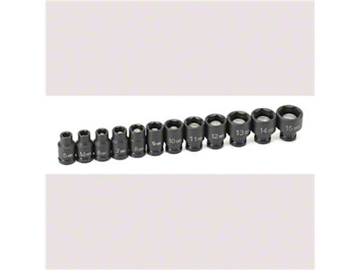 Grey Pnuematic 1/4-Inch Drive Standard Length Magnetic Metric Impact Socket Set; 6-Point; 12-Piece