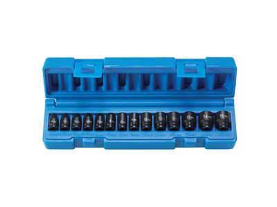 Grey Pnuematic 1/4-Inch Drive Standard Length Metric Surface Drive Impact Socket Set; 14-Piece