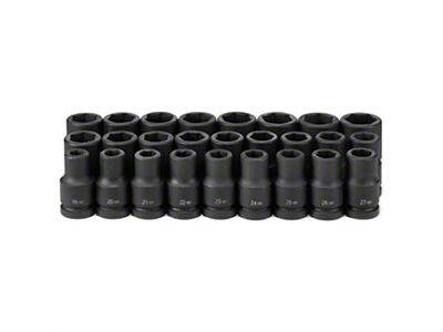 Grey Pnuematic 1-Inch Drive Deep Length Metric Impact Socket Set; 26-Piece