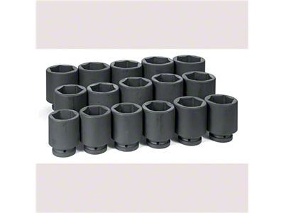 Grey Pnuematic 1-Inch Drive Deep Length SAE Impact Socket Set; 6-Point 16-Piece