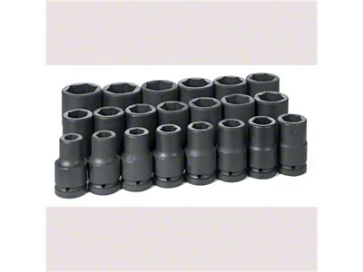 Grey Pnuematic 1-Inch Drive Deep Length SAE Impact Socket Set; 6-Point 21-Piece