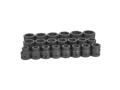 Grey Pnuematic 1-Inch Drive Standard Length SAE Impact Socket Set; 6-Point 21-Piece