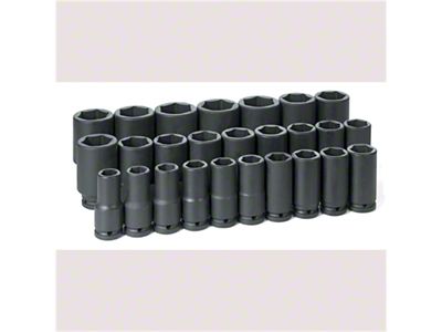 Grey Pnuematic 3/4-Inch Drive Deep Length Metric Impact Socket Set; 6-Point; 26-Piece