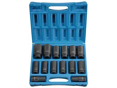 Grey Pnuematic 3/4-Inch Drive Deep Length SAE Impact Socket Set; 6-Point; 14-Piece